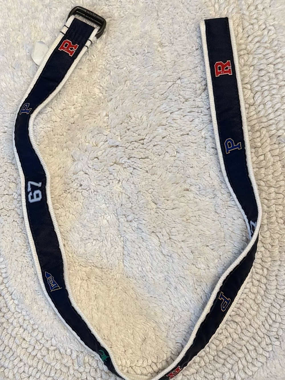 Polo by Ralph Lauren Navy Belt with White Trim and Multicolor Lettering